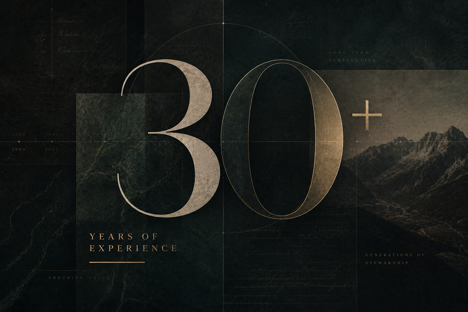 Editorial graphic reading thirty-plus years of experience